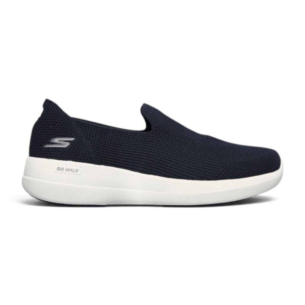 FRG Skechers Go Walk Stability navy blue pull-on walking sneaker with breathable mesh and white cushioned sole