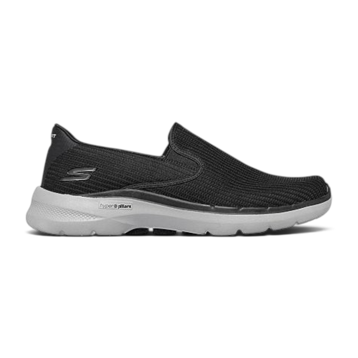 FRG GO WALK 6 ANAGLYPH slip-on sneaker in black with a breathable mesh upper and a grey cushioned midsole.