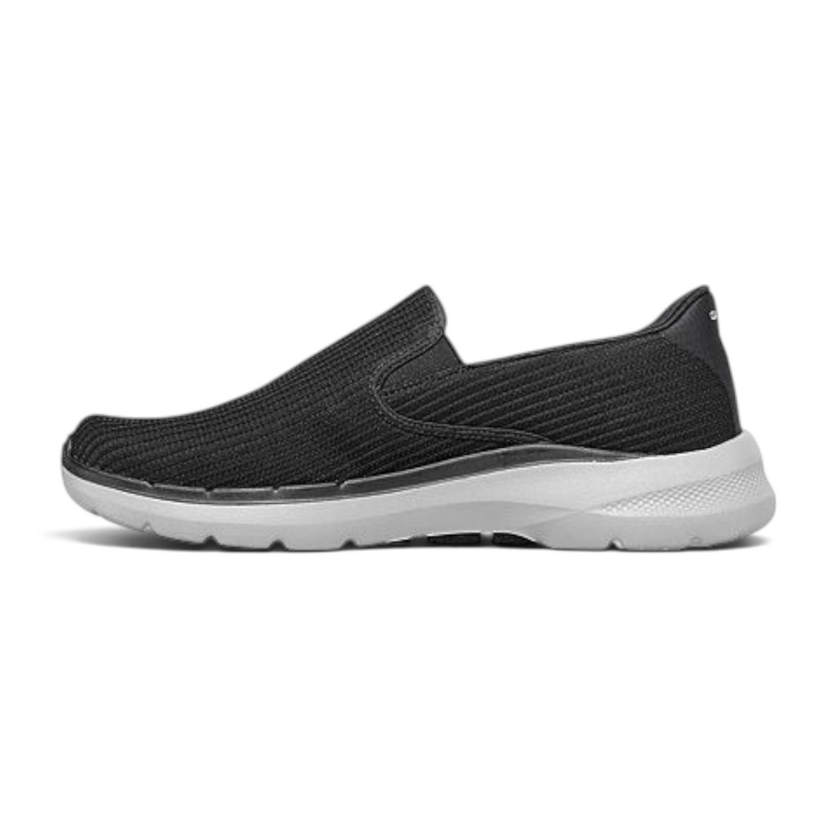 FRG GO WALK 6 - ANAGLYPH black slip-on walking shoe with a lightweight white cushioned sole and breathable mesh upper
