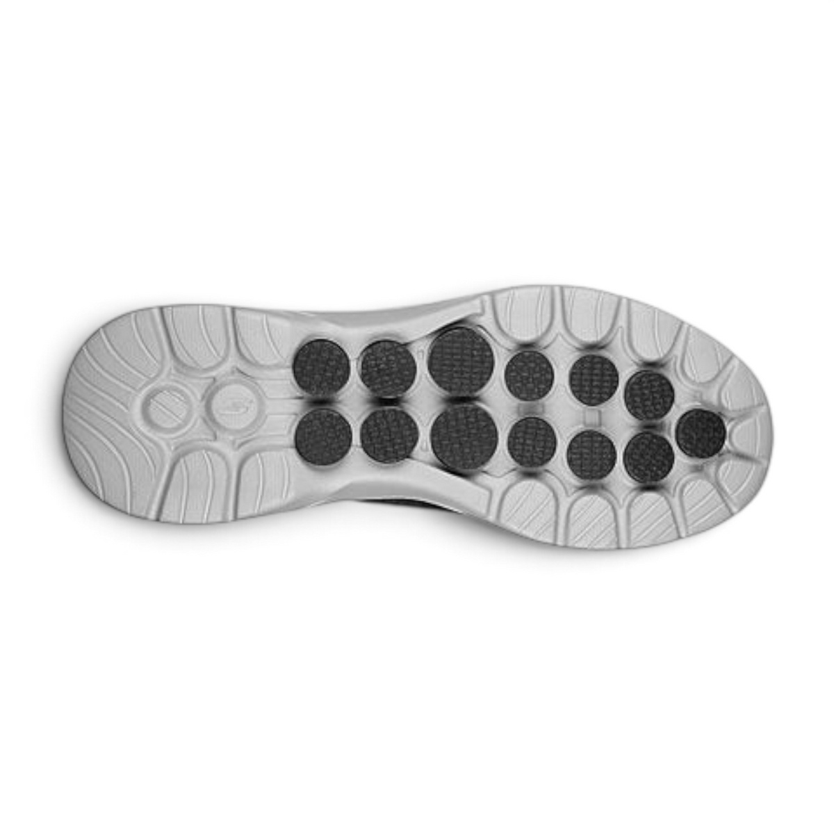 FRG GO WALK 6 - ANAGLYPH sneaker showing the grey and black patterned rubber outsole with circular traction pods