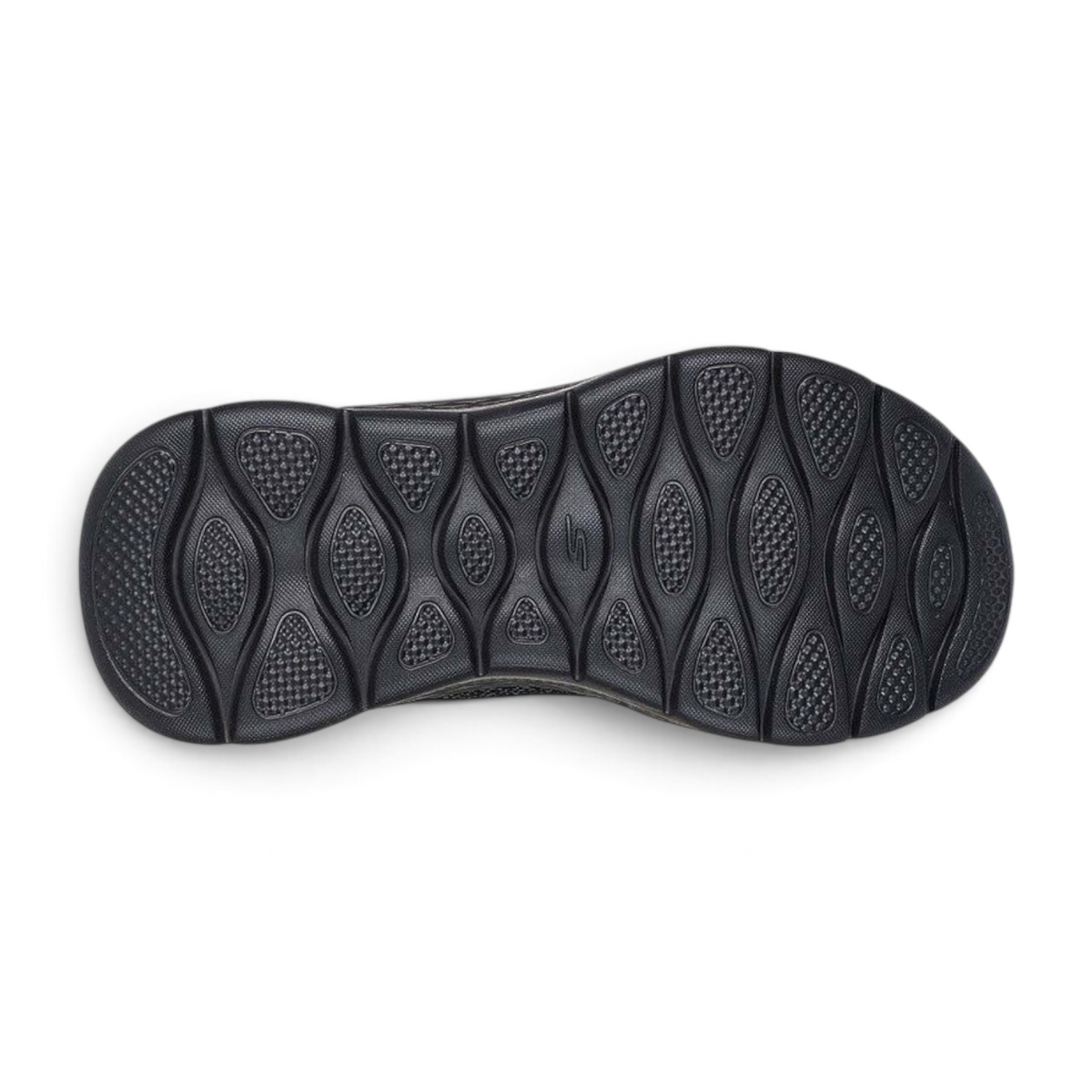 FRG Skechers GO WALK Flex Palomo black walking shoe showing the textured rubber outsole with Flex Pillars