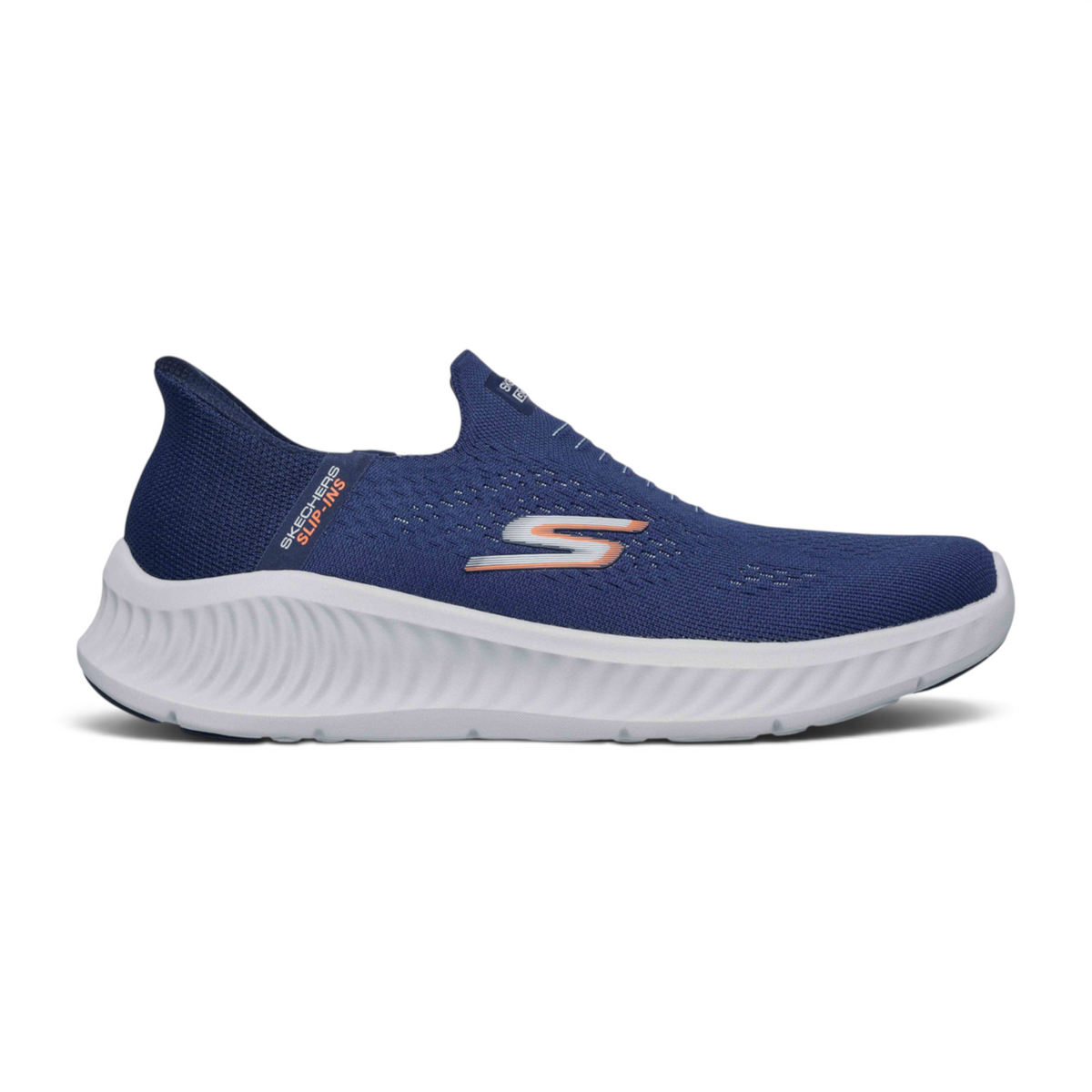 FRG GO WALK NOW SAUNTERED slip-on sneaker in navy blue with a white cushioned sole and side logo detail