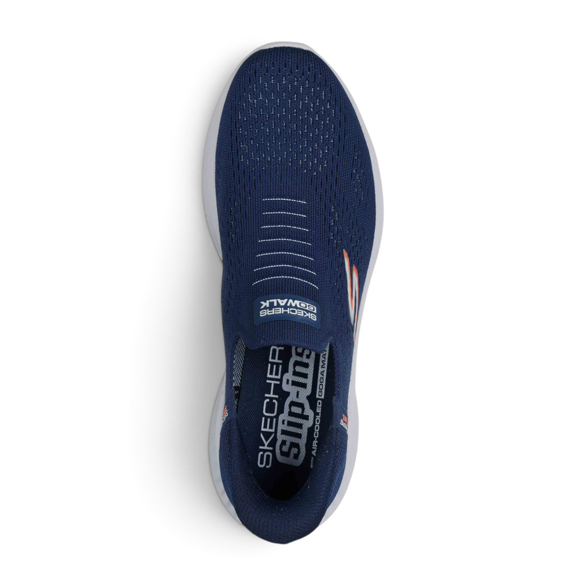 FRG Skechers GO WALK NOW SAUNTERED slip-on sneaker in navy blue mesh with white cushioned sole