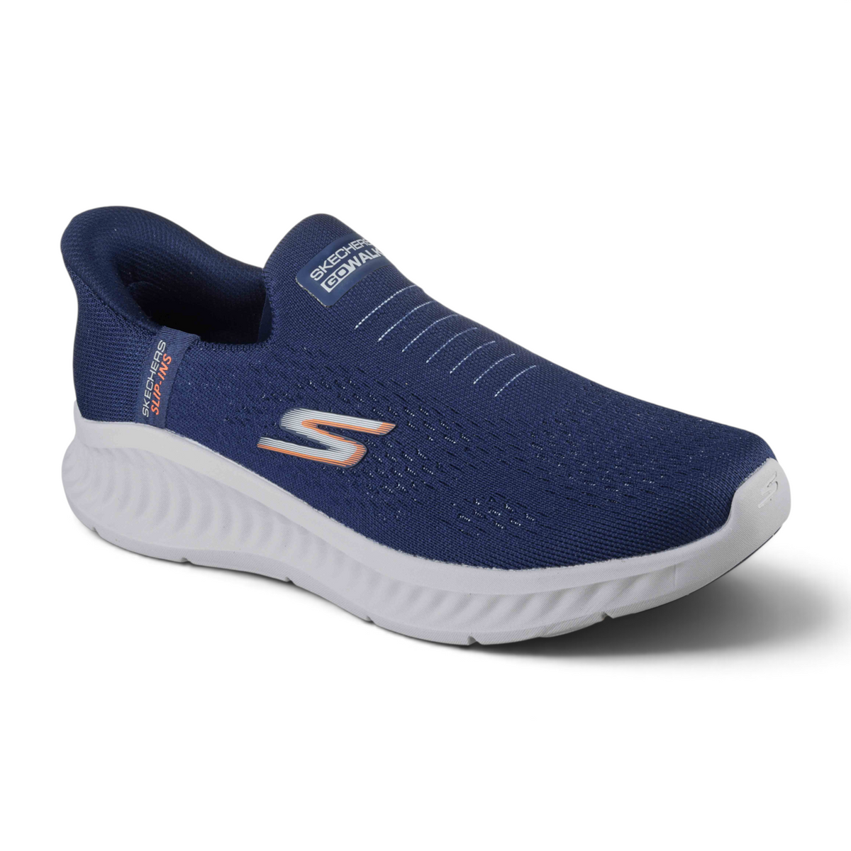 FRG Skechers GO WALK NOW SAUNTERED navy blue slip-on walking shoe with white cushioned sole and breathable mesh upper