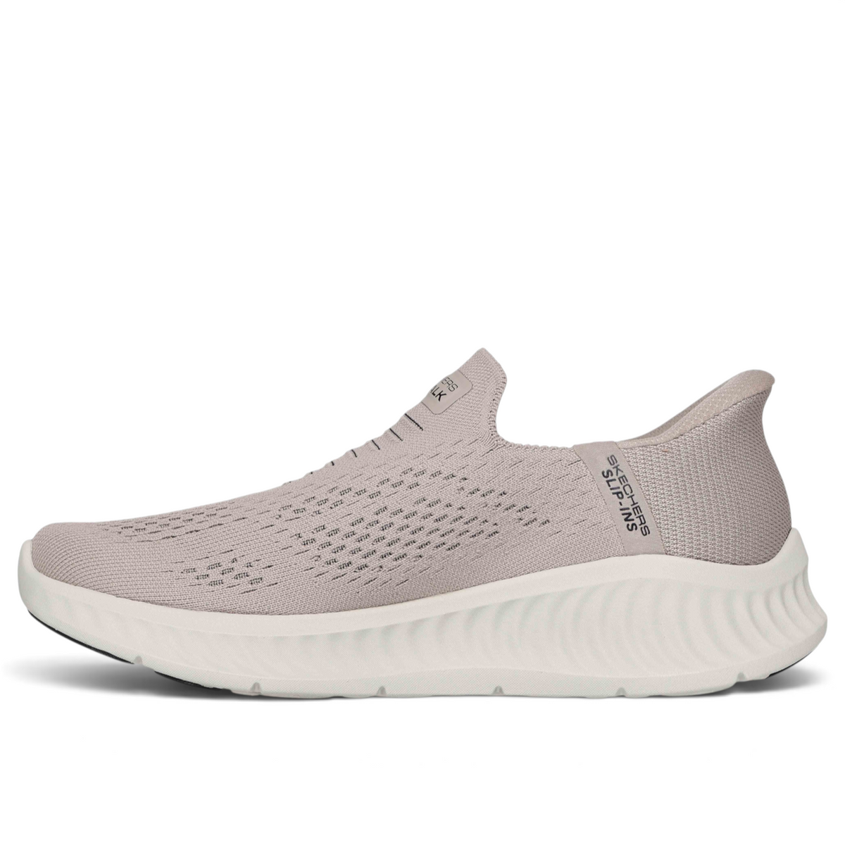 FRG GO WALK NOW SAUNTERED slip-on sneaker in light beige with a breathable knit upper and cushioned white sole
