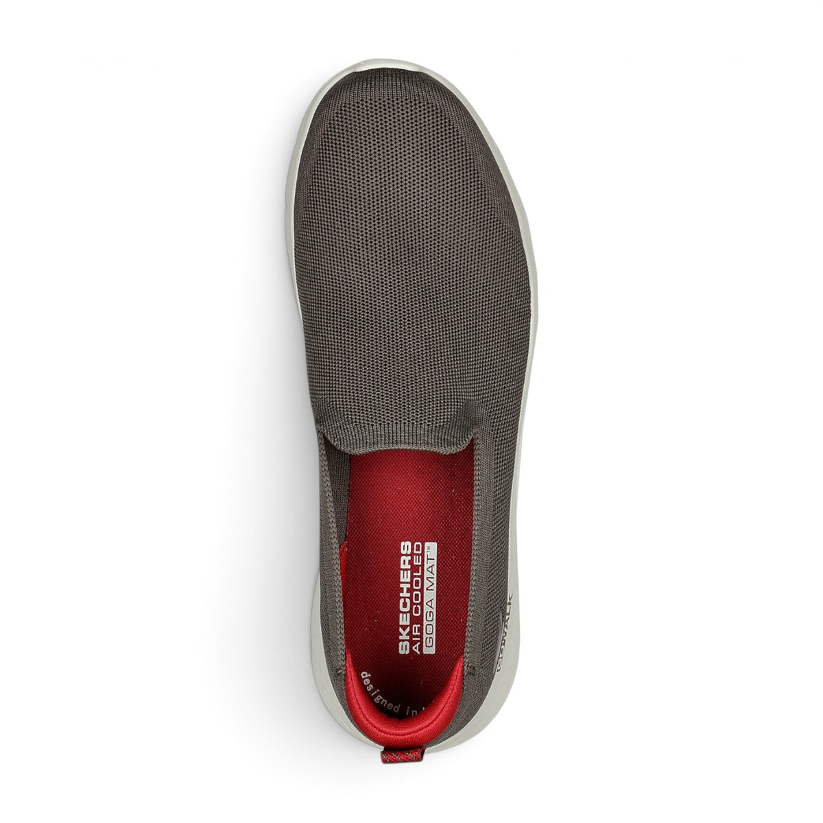 FRG GO WALK FLEX slip-on sneaker in grey mesh with a red interior lining and white cushioned sole