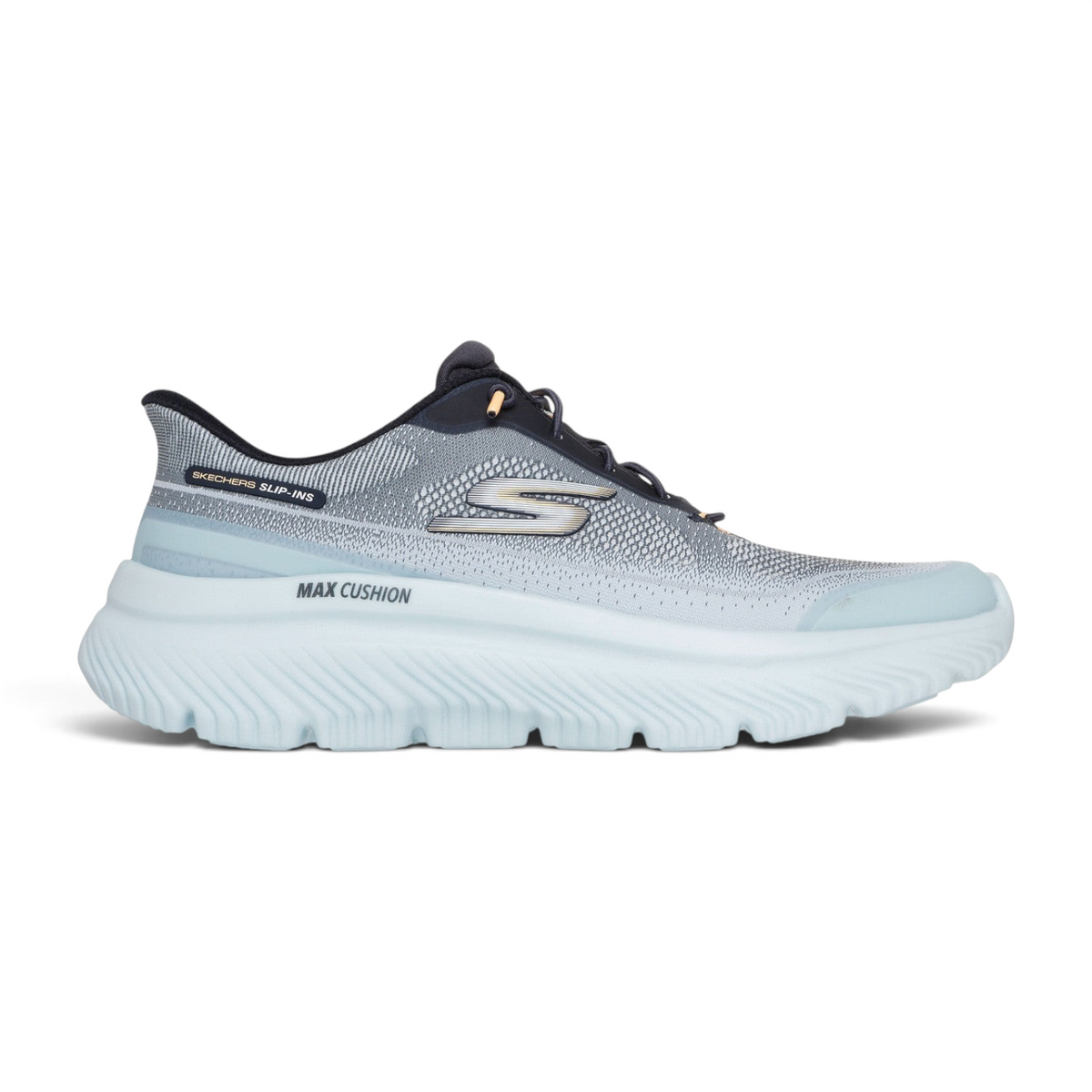 FRG Skechers GO WALK Max Cushioning Hyper Burst Zoltar slip-on sneaker in light blue gradient mesh