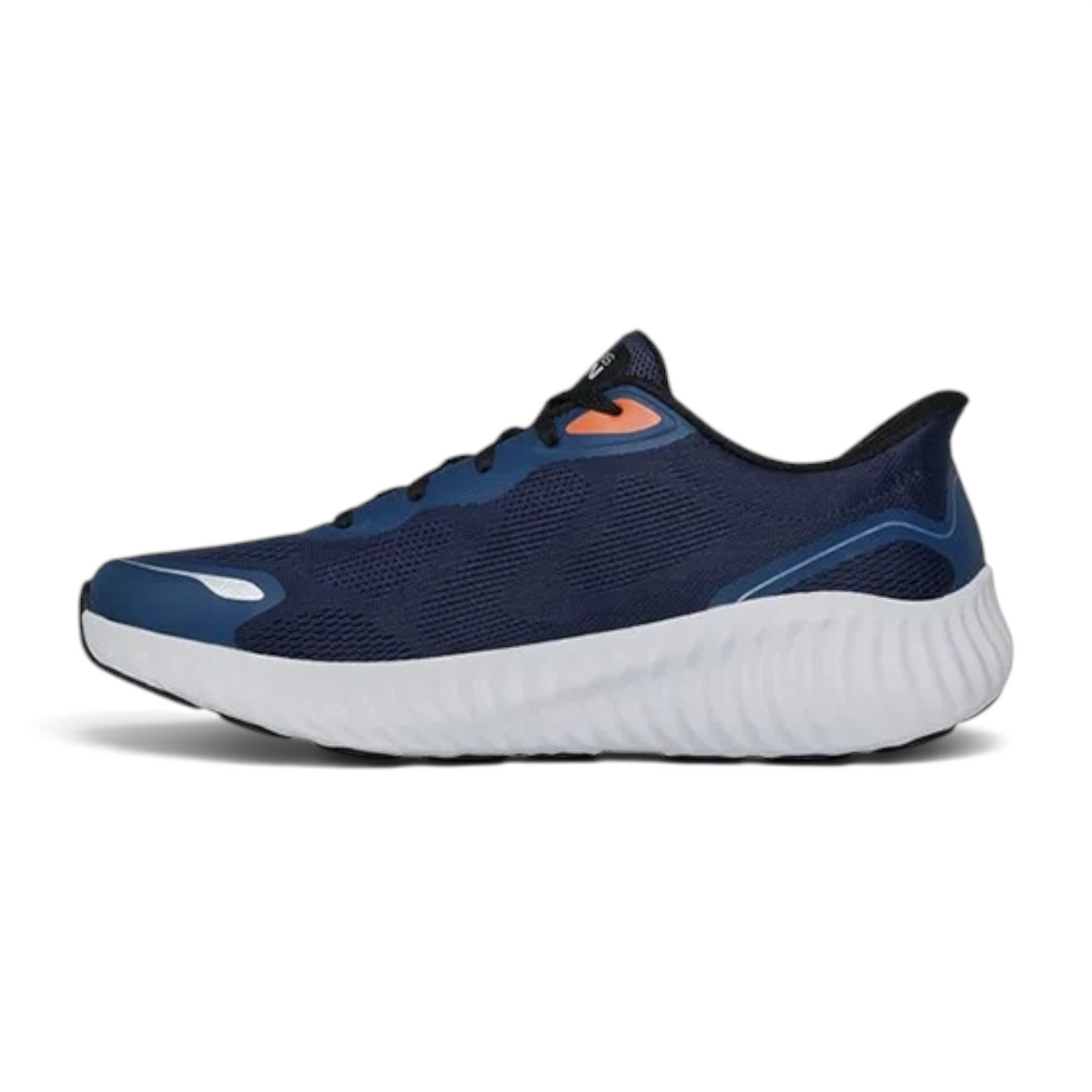FRG Skechers GO RUN NOW navy lightweight running shoes with breathable mesh and white cushioned sole