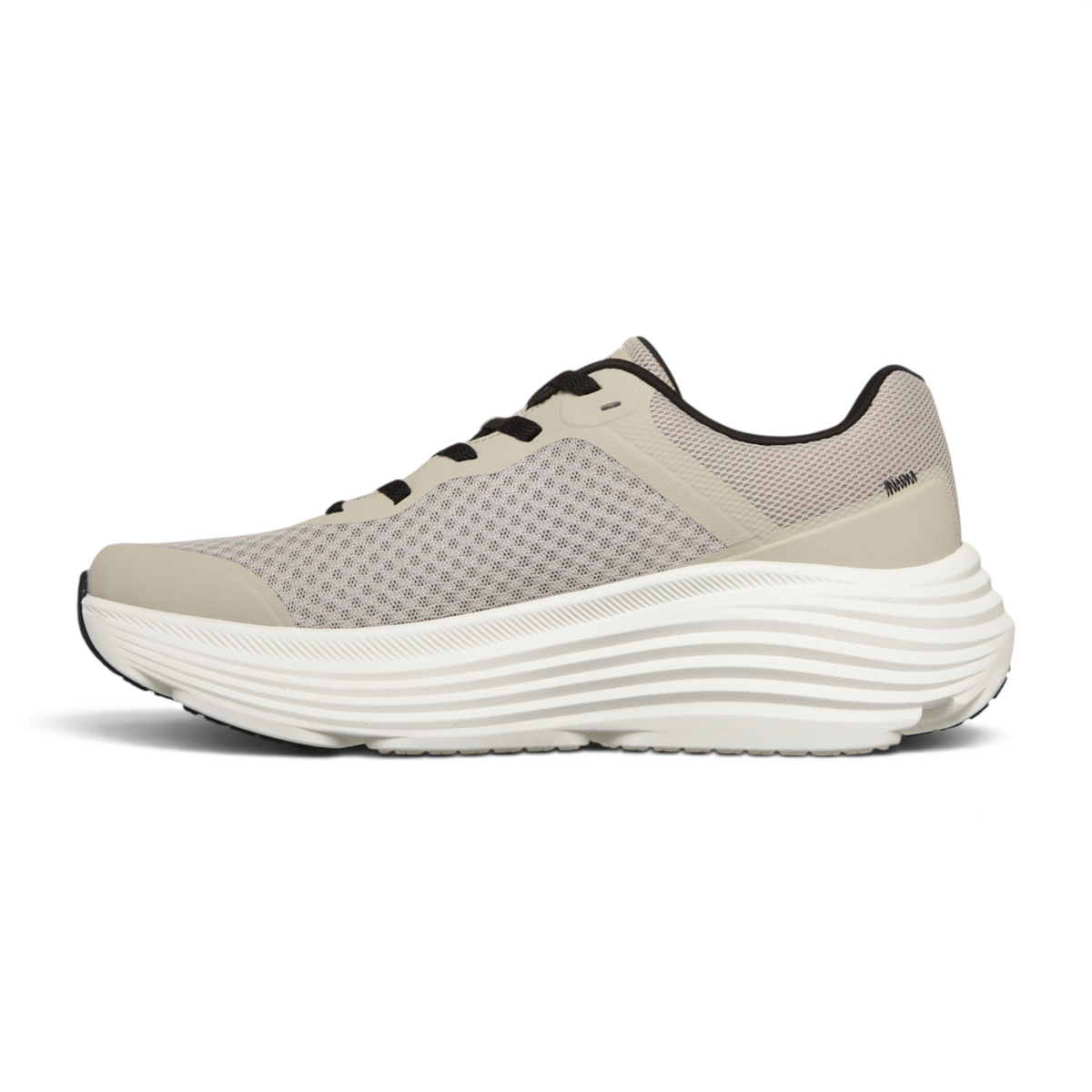 FRG Skechers Max Cushioning Endeavour beige lace-up running shoe with engineered mesh and thick white foam midsole