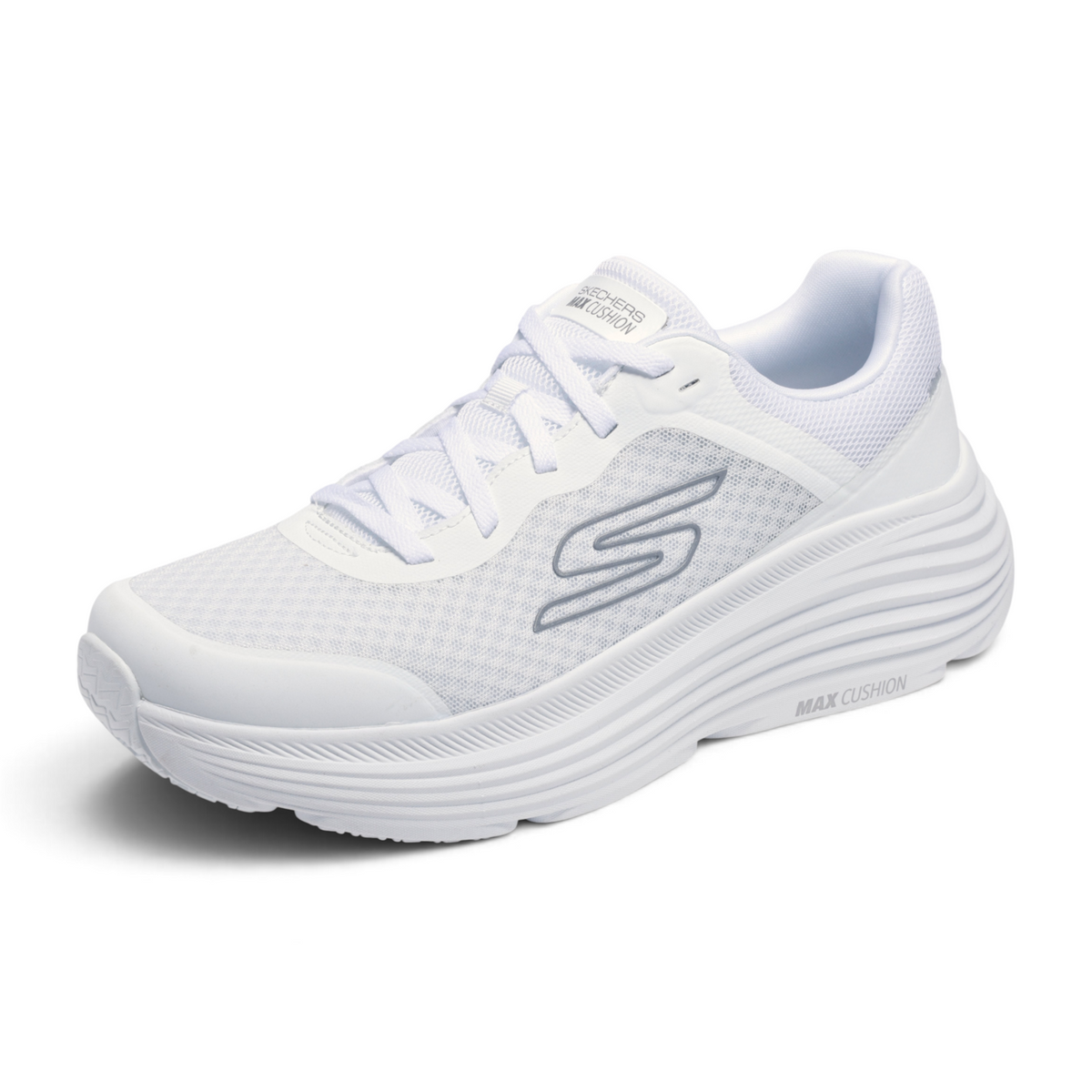 FRG Skechers Max Cushioning Endeavour white lace-up running shoe with engineered mesh and responsive foam midsole