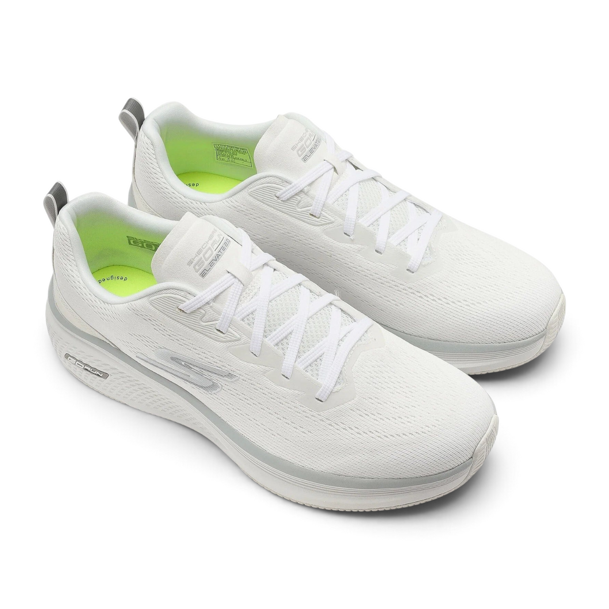 FRG Skechers Go Run Elevate 2.0 Fluid Motion running shoes in white with lime green insoles and lace-up closure