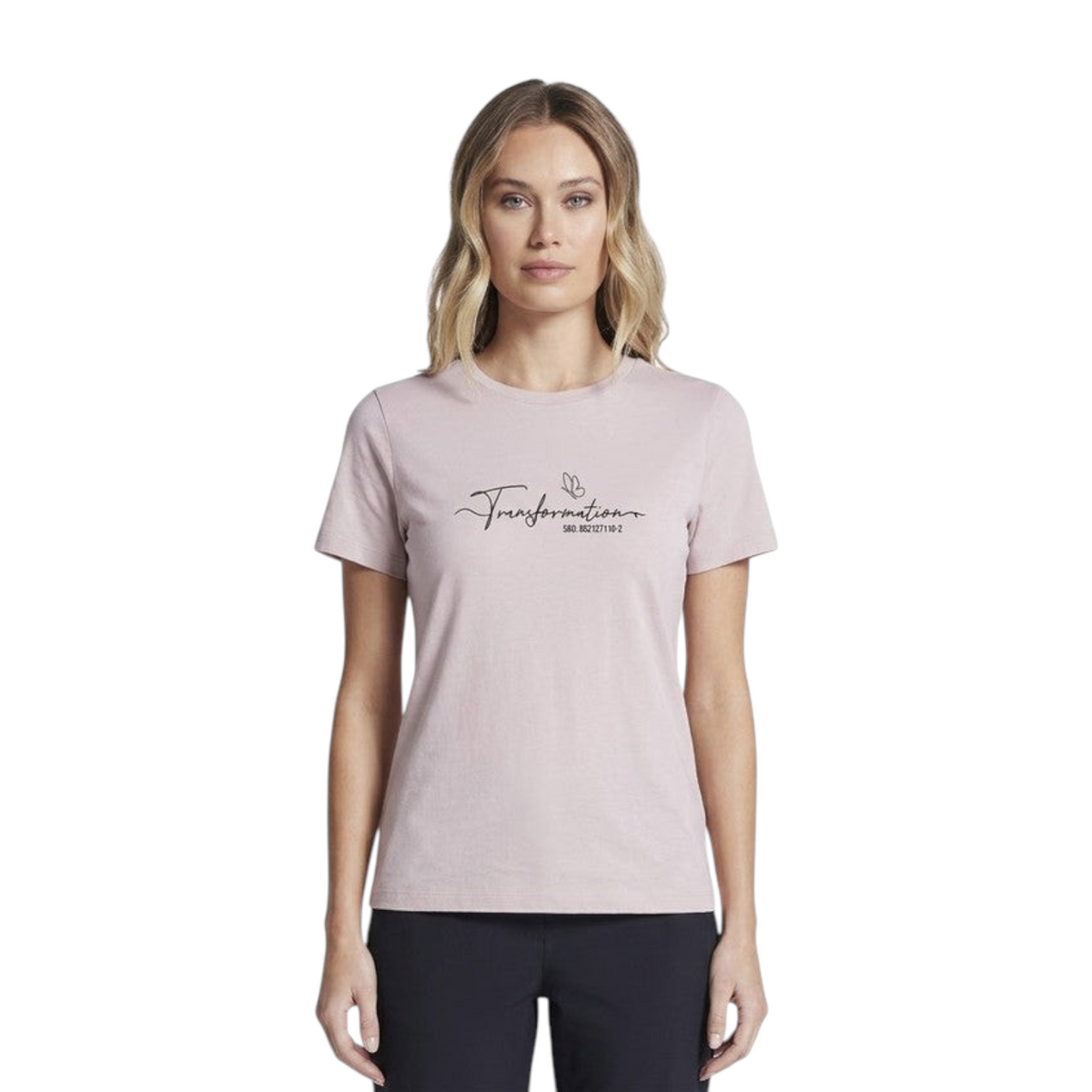 FRG ANTA women's short sleeve training t-shirt in strong mild pink with a graphic transformation print on the chest