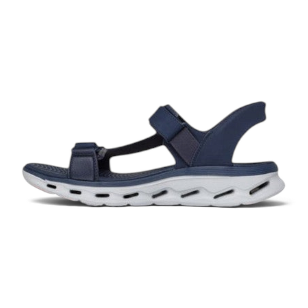 FRG Skechers GO WALK Glide-Step 2.0 navy blue sandal with adjustable straps and geometric white midsole