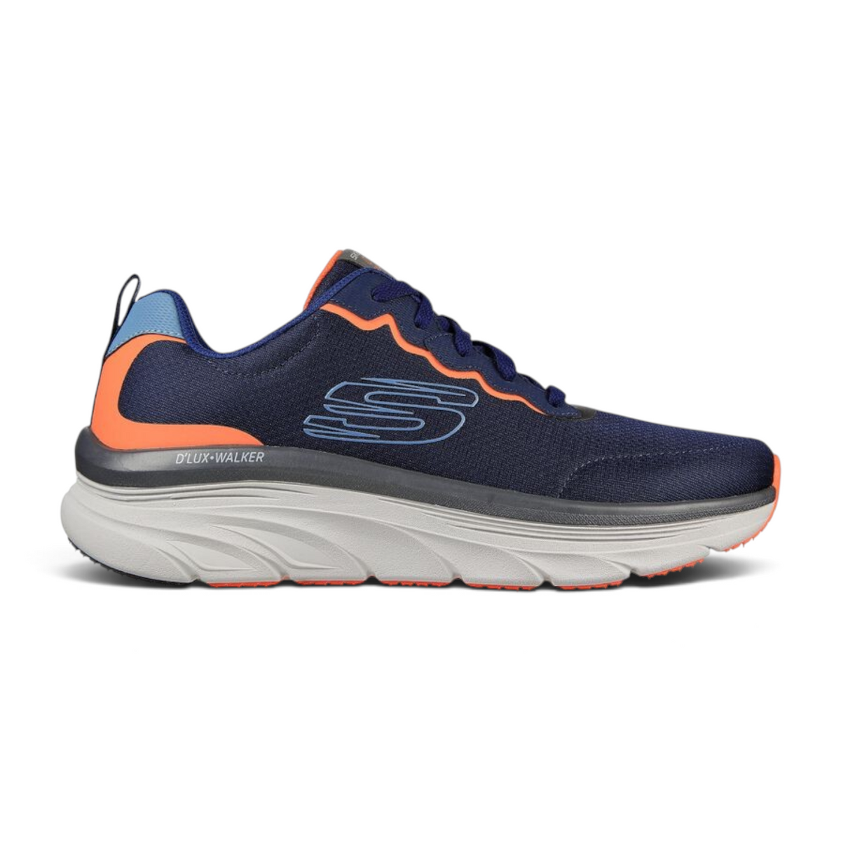 FRG D'LUX WALKER - SCRAMBLER navy blue walking shoe with orange accents and a thick grey cushioned sole