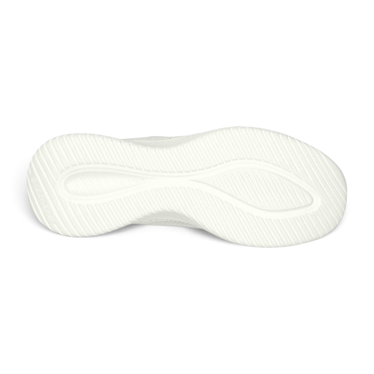 FRG Skechers Ultra Flex 3.0 white sneaker showing the flexible rubber traction outsole from a bottom view