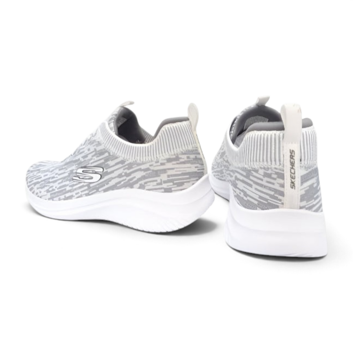 FRG Skechers Ultra Flex 3.0 grey and white slip-on sneakers with vegan knit upper and memory foam comfort insole