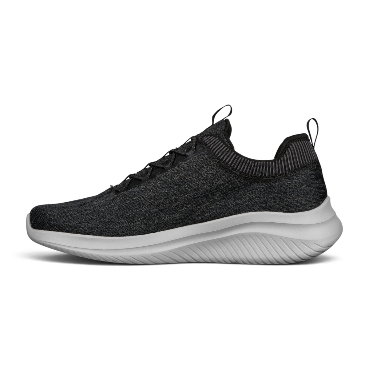 FRG ULTRA FLEX 3.0 black vegan sneaker with a white cushioned sole and memory foam insole, side view.