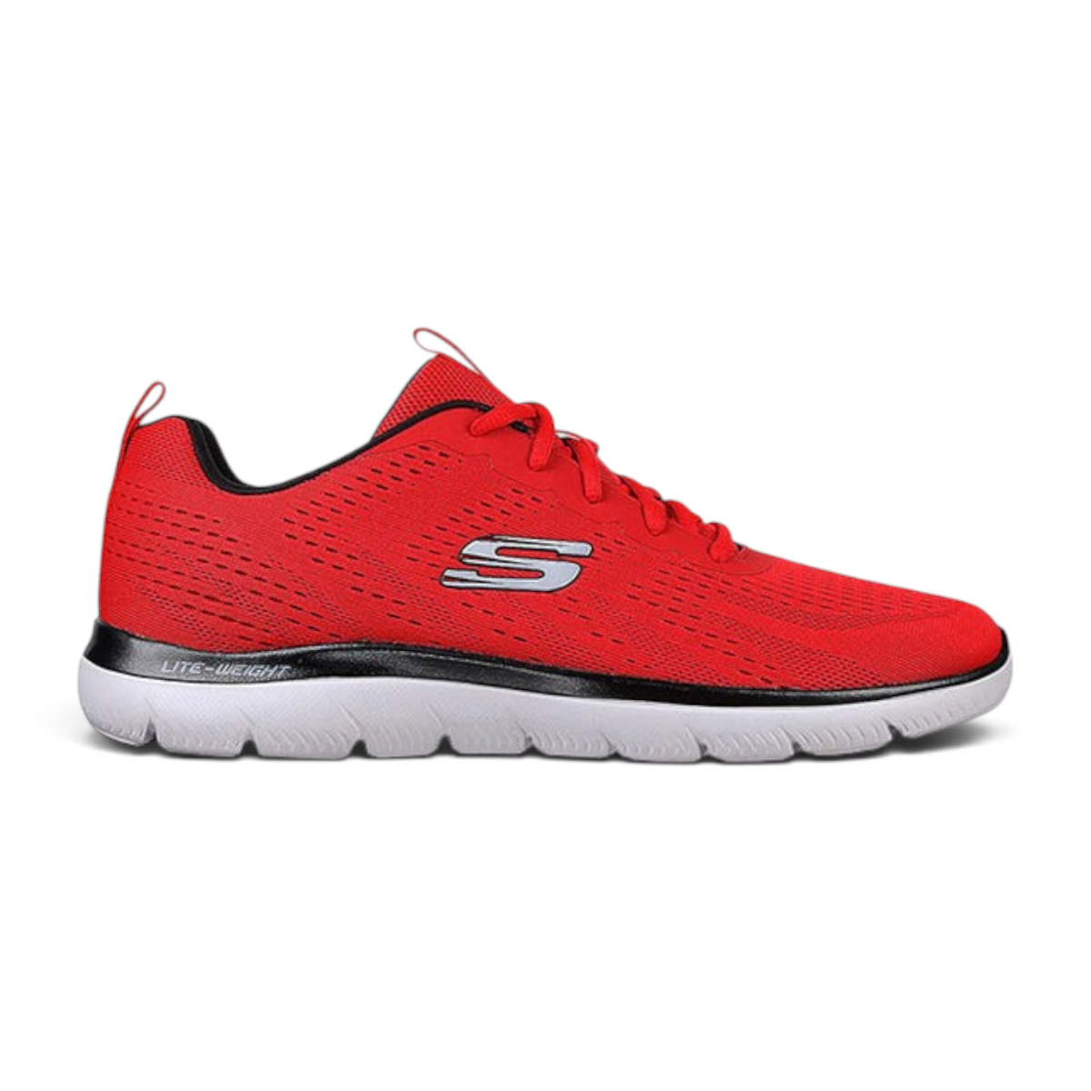 FRG SUMMITS lightweight red mesh athletic sneaker with black accents and a white cushioned sole