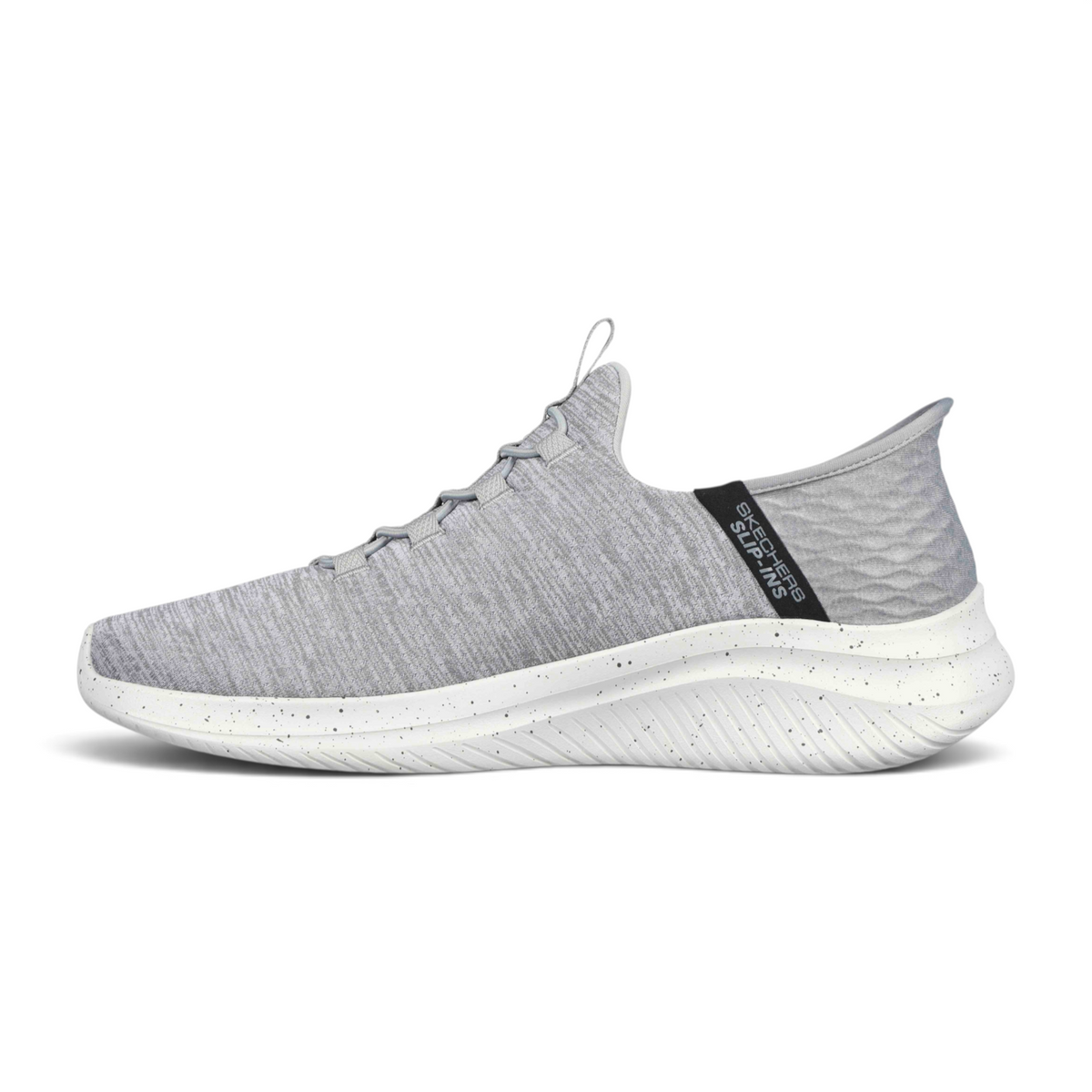FRG Skechers Slip-ins Ultra Flex 3.0 grey jersey mesh sneaker with white speckled cushioned sole and heel pillow