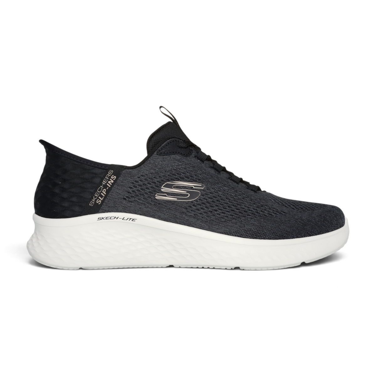 FRG Skechers Slip-ins Skech-Lite Pro Primebase black mesh sneaker with white cushioned midsole and side logo