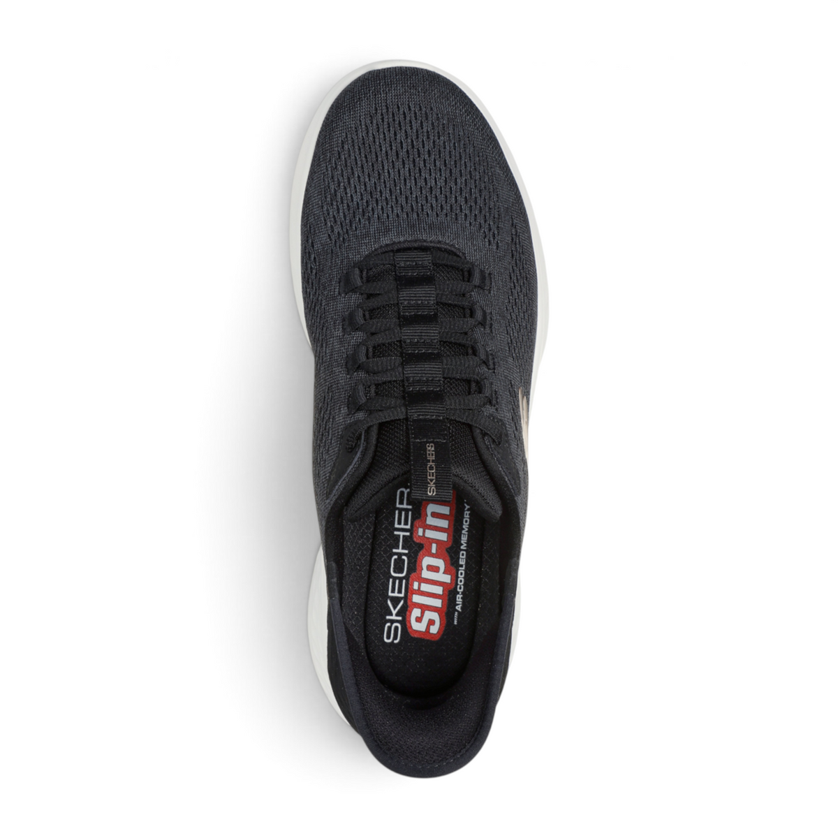 FRG Skechers Slip-ins Skech-Lite Pro Primebase black athletic sneaker with white sole, top-down view