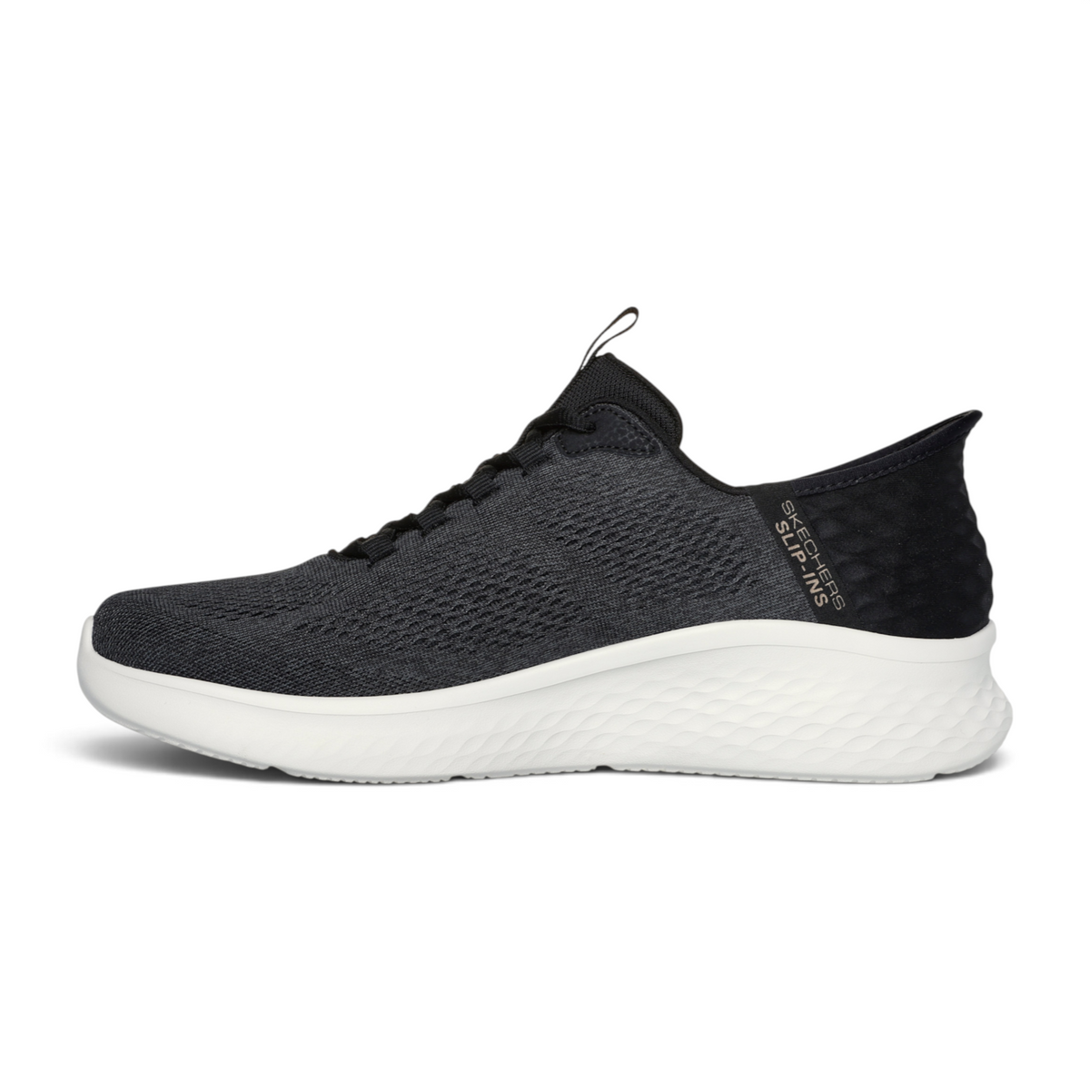 FRG Skechers Slip-ins Skech-Lite Pro Primebase black athletic sneaker with white cushioned sole and mesh upper