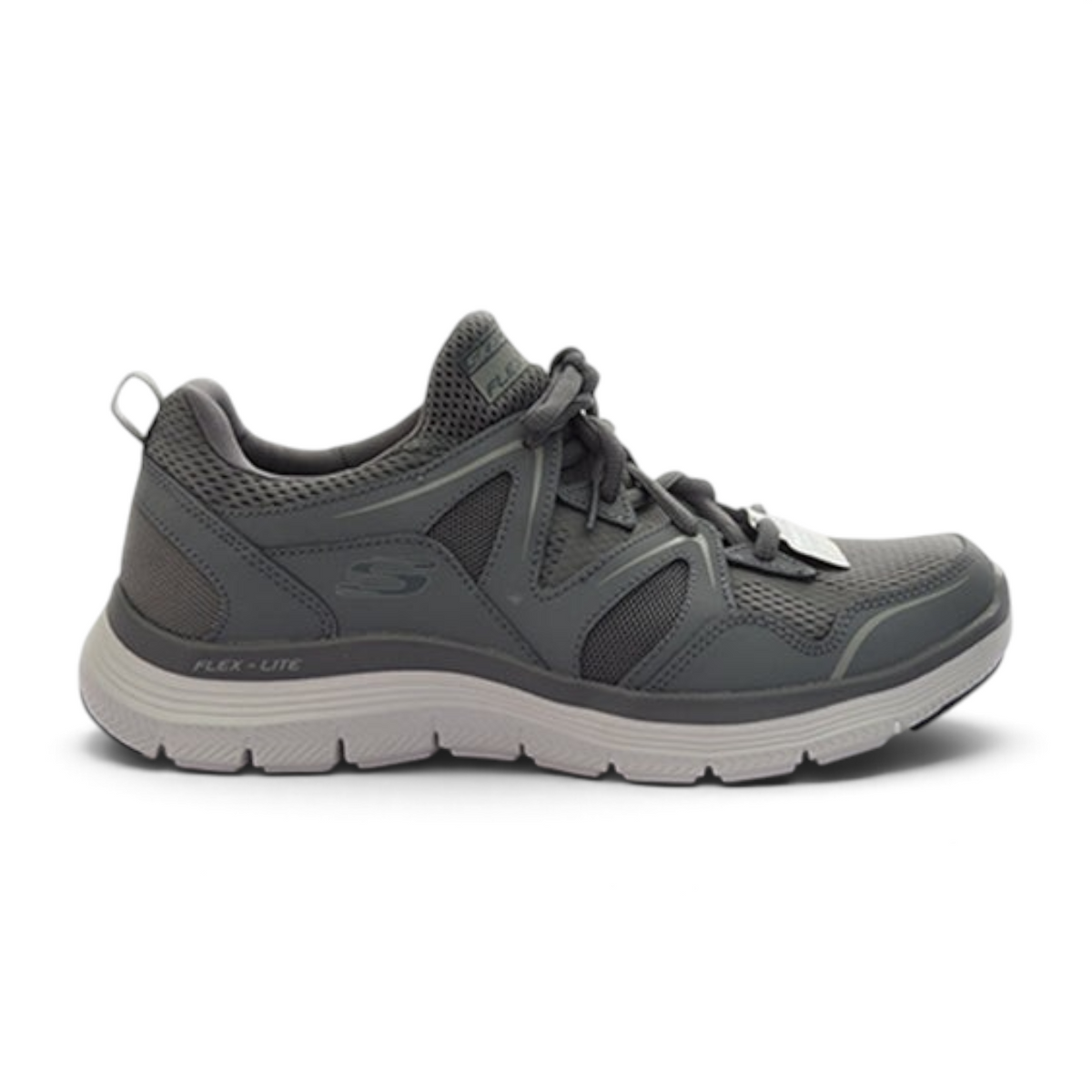 FRG Skechers Flex Advantage 4.0 charcoal lace-up athletic sneaker with breathable mesh and cushioned sole