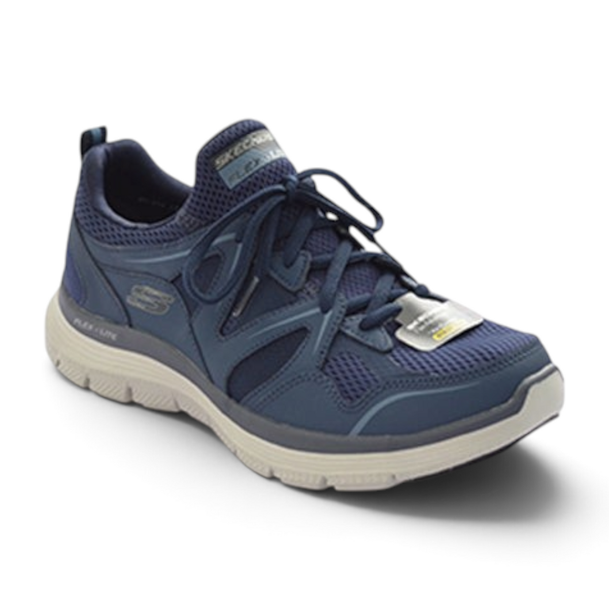 FRG Skechers Flex Advantage 4.0 navy lace-up athletic sneaker with breathable mesh upper and cushioned sole