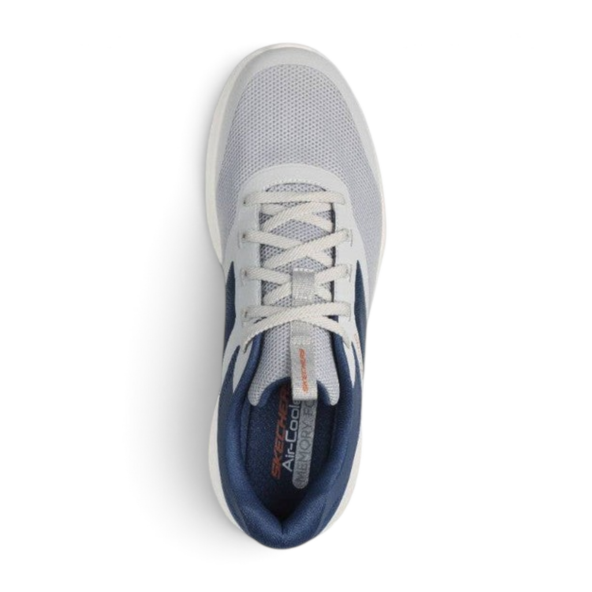 FRG Skechers Skech-Lite Pro gray and navy lace-up sneaker with breathable mesh and cushioned insole top view