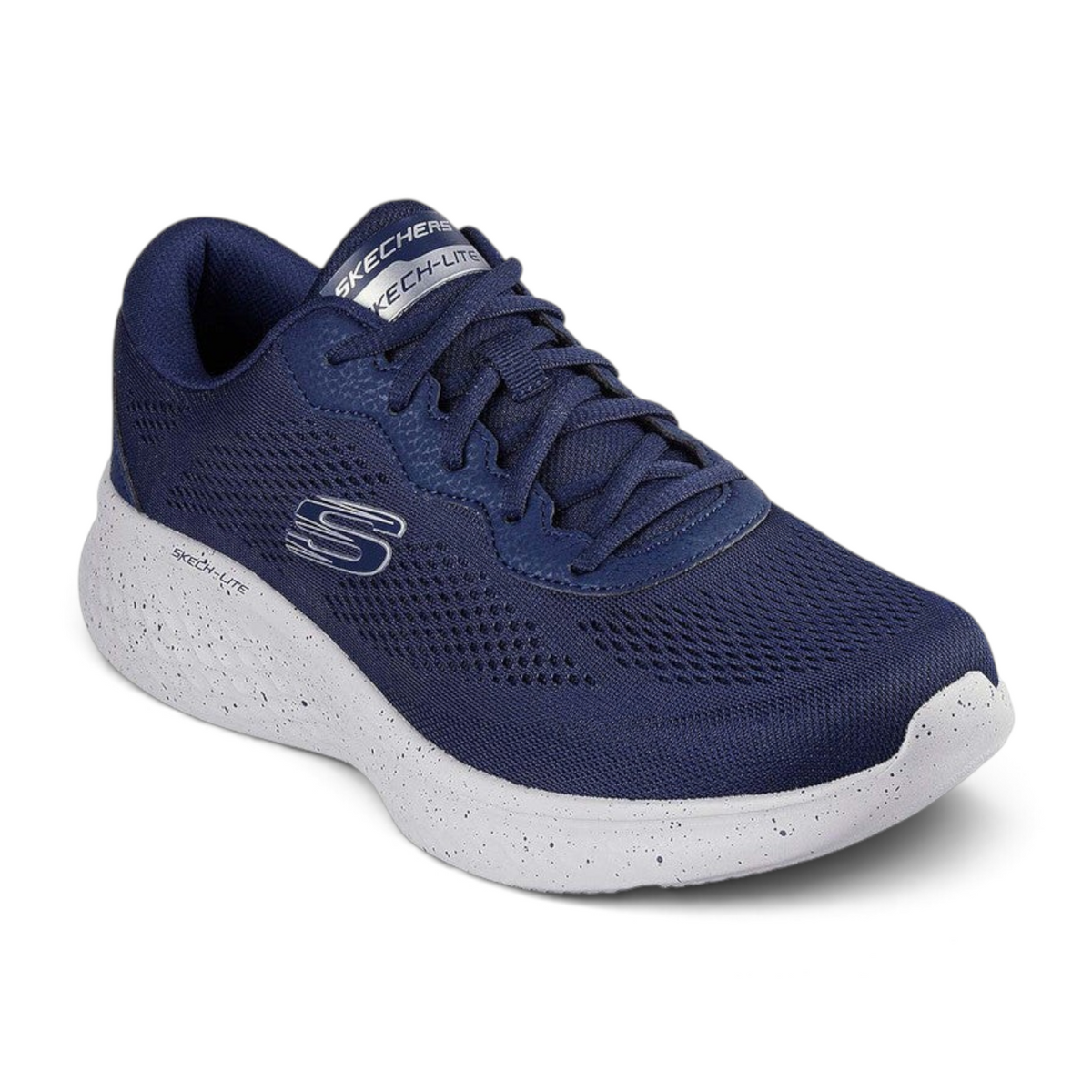 FRG Skechers Skech-Lite Pro Broadside navy vegan lace-up sneaker with engineered mesh upper and speckled white sole