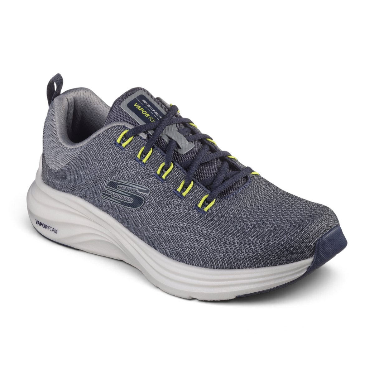 FRG VAPOR LITE VARIEN athletic sneaker in navy blue mesh with neon yellow eyelets and white Vapor Foam midsole