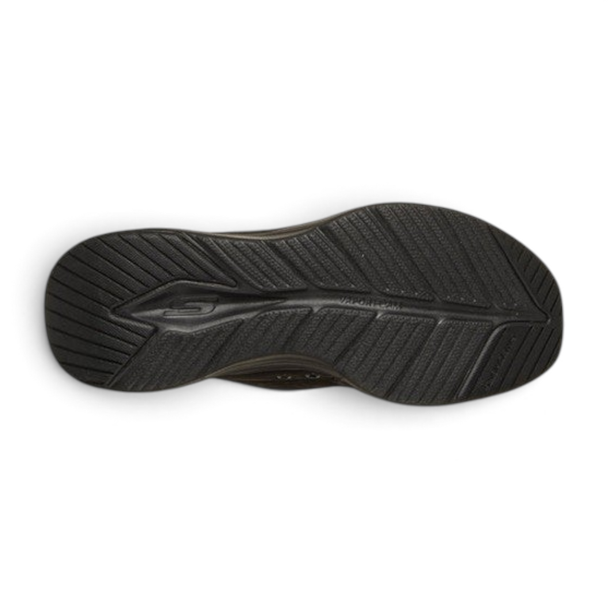 FRG Skechers Contour Foam Cozy Fit Shorva black mule sneaker showing the textured rubber outsole tread pattern