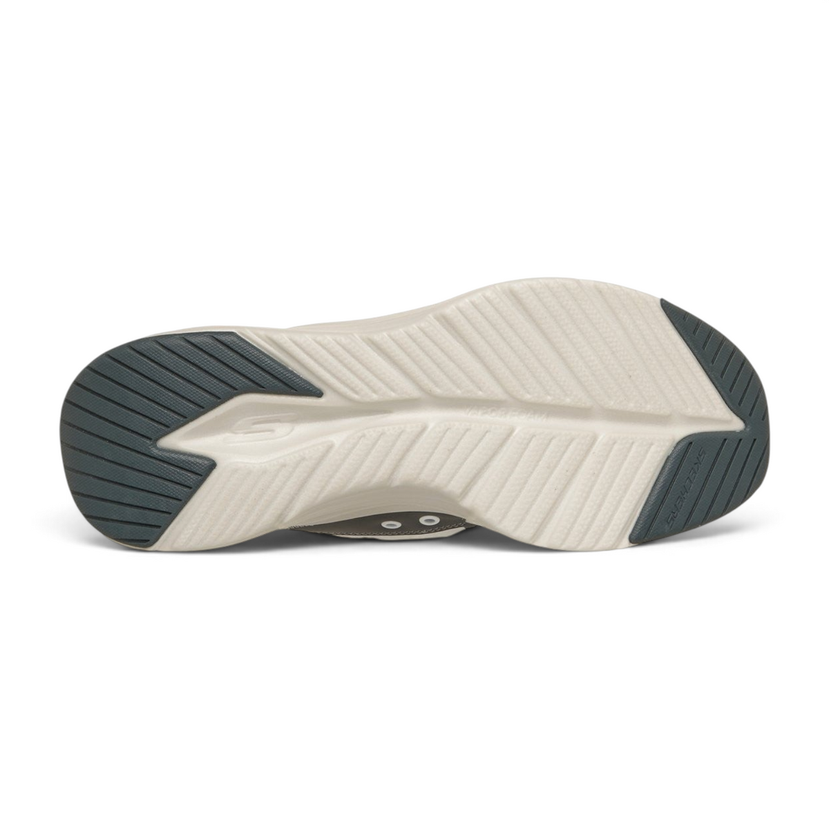 FRG Skechers Contour Foam Shorva mule sneaker showing the white and charcoal textured rubber outsole