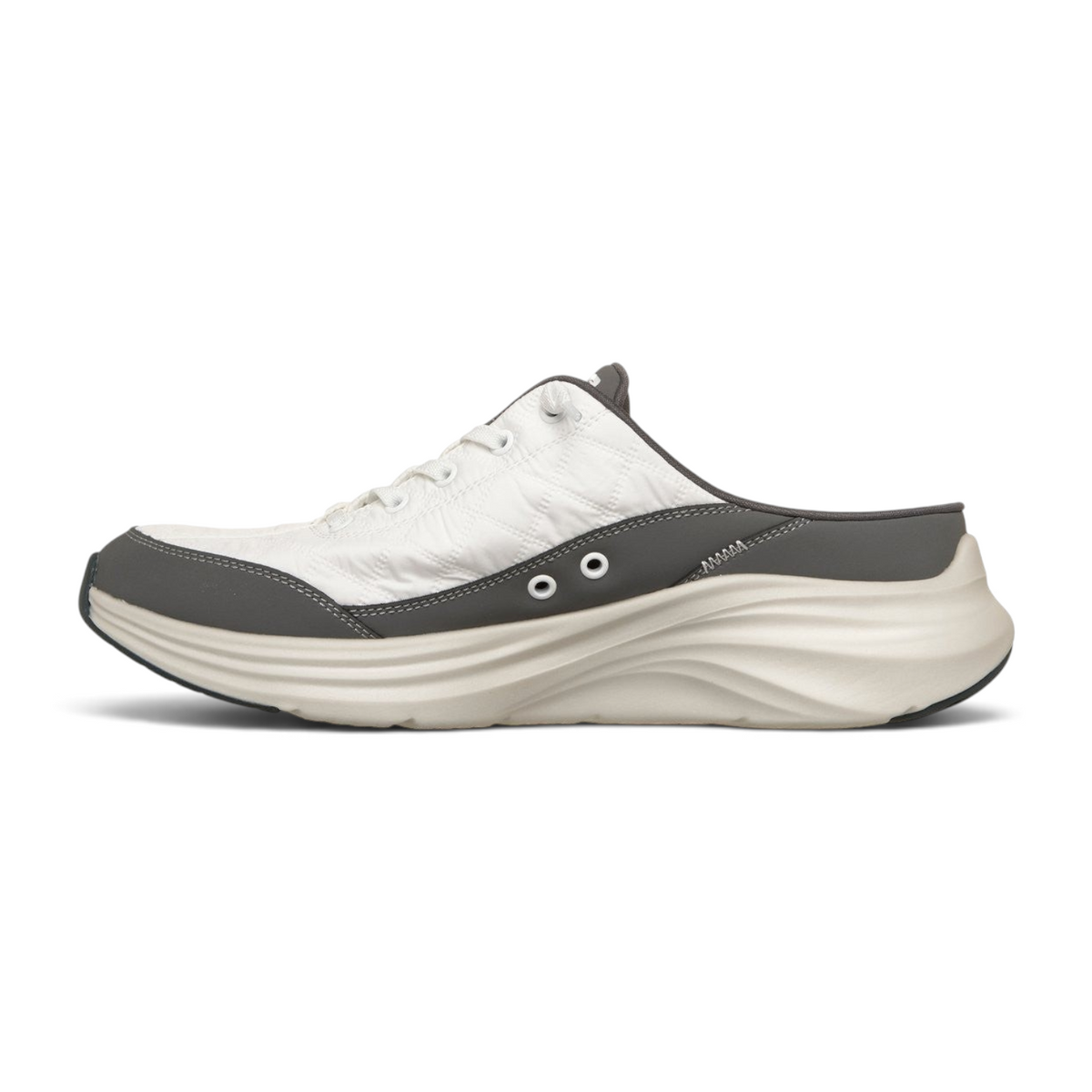 FRG Skechers Contour Foam Cozy Fit Shorva white and charcoal mule sneaker with quilted mesh and cushioned midsole