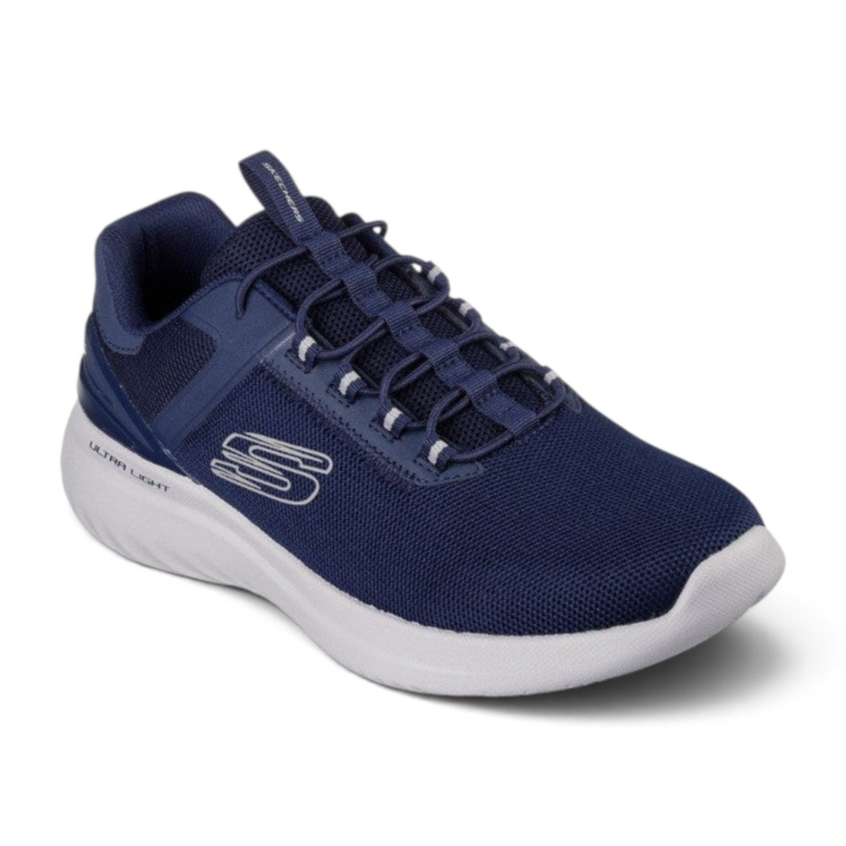 FRG Skechers Bounder 2.0 Anako navy blue vegan slip-on athletic sneaker with a lightweight white cushioned sole