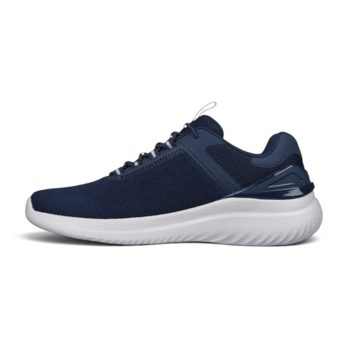 FRG Skechers Bounder 2.0 Anako navy blue vegan slip-on athletic sneaker with a white flexible cushioned sole