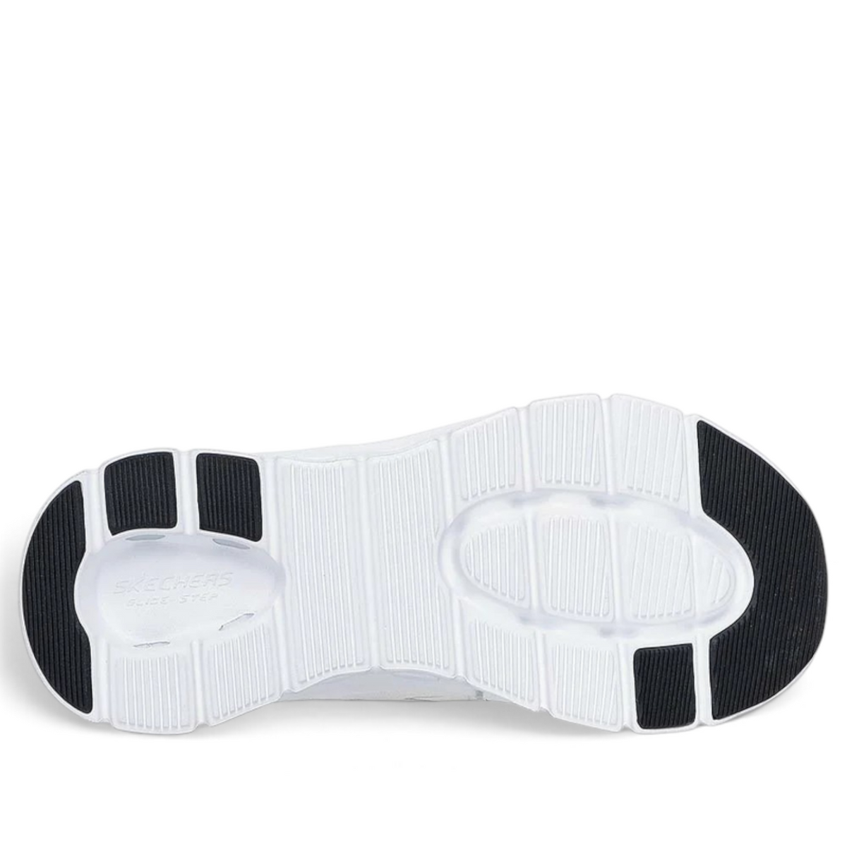 FRG Skechers Glide-Step Pro Vextra sneaker showing the white and black geometric traction outsole