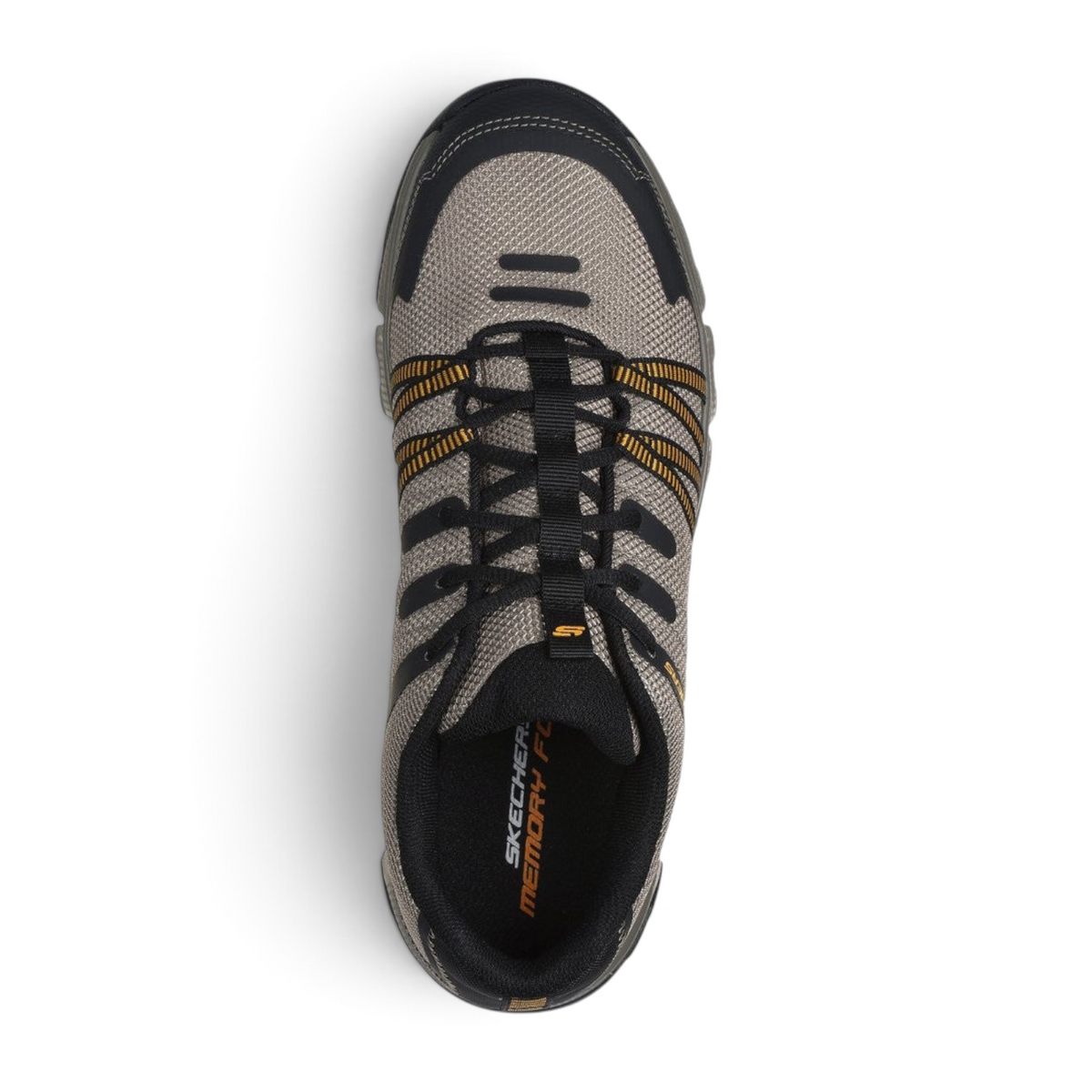 FRG Skechers Summits AT Twin Bridges tan and black athletic sneaker with mesh upper and memory foam insole top view