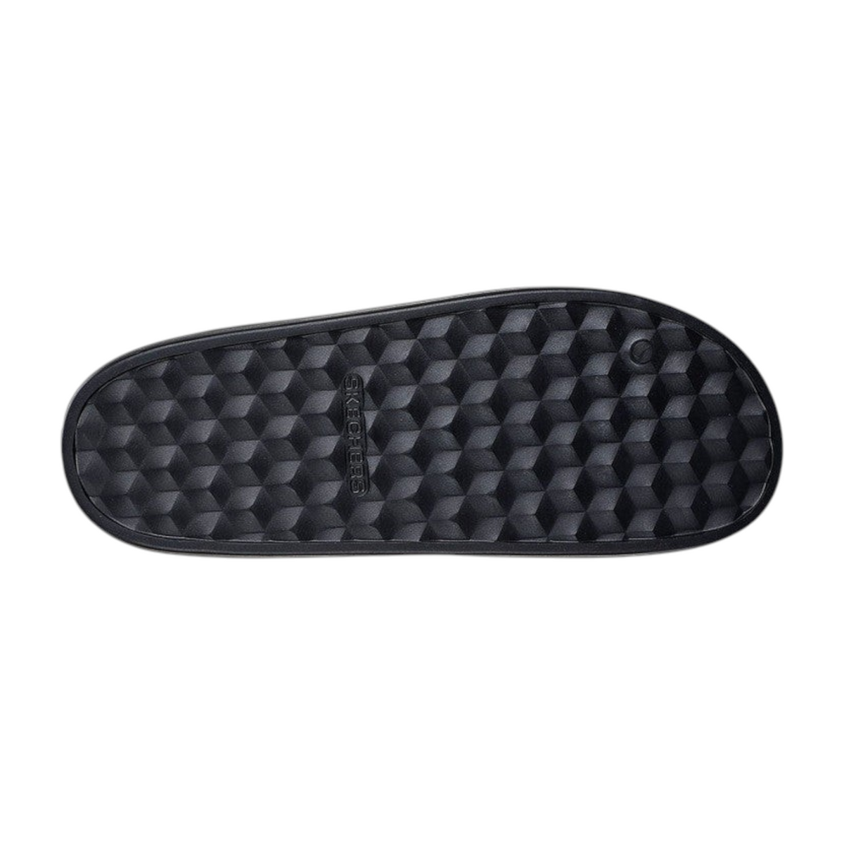 FRG Skechers Foamies Precision Elite black slide sandal showing the textured geometric tread pattern on the sole