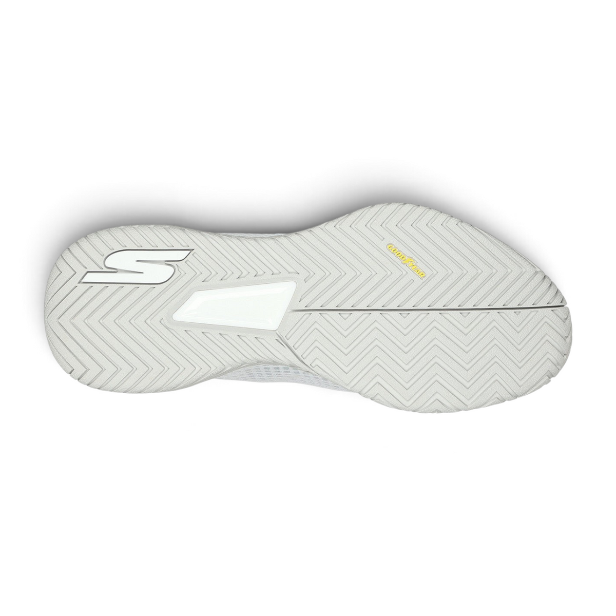 FRG Skechers Viper Court Pro pickleball shoe white outsole with Goodyear Gold rubber tread pattern