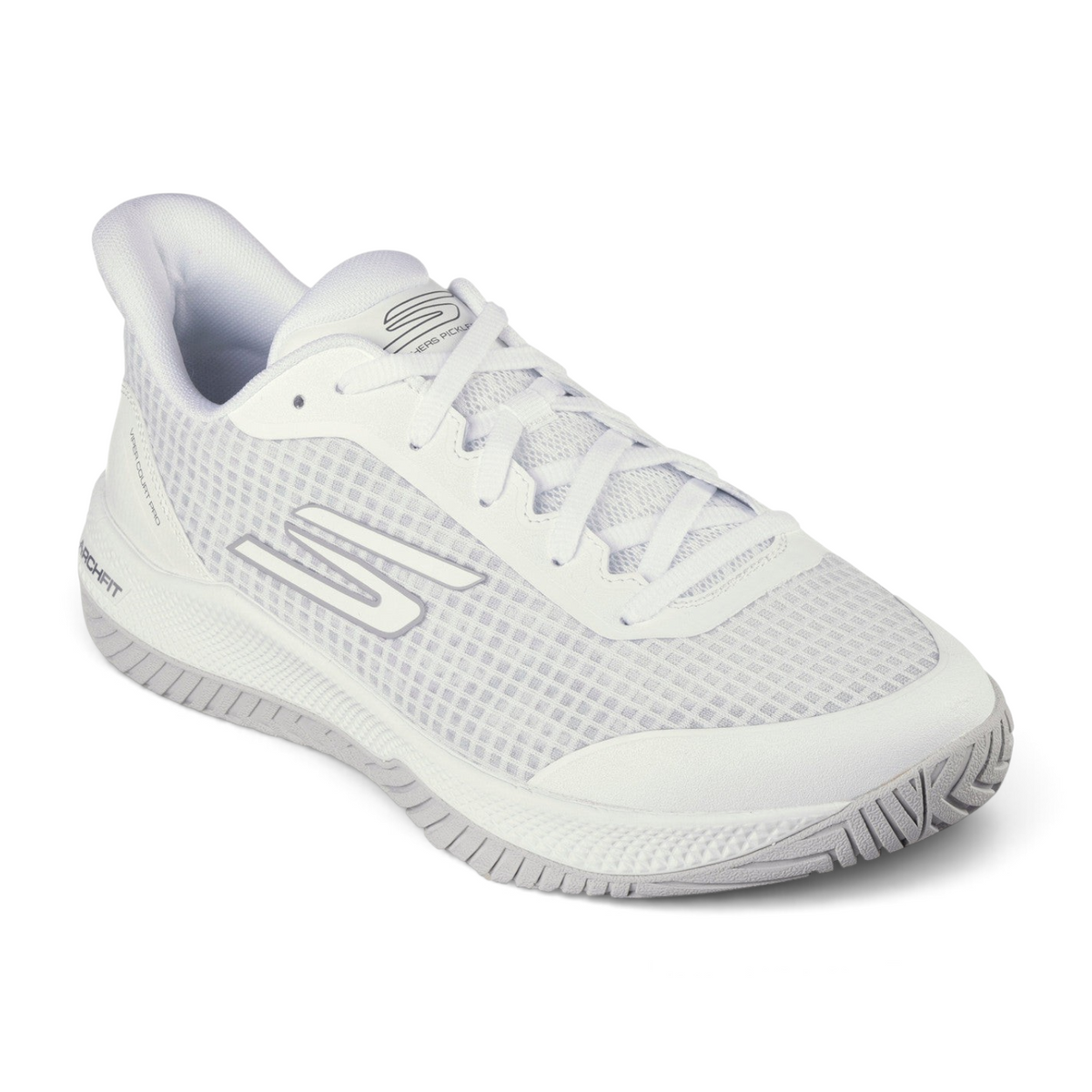 FRG Skechers Viper Court Pro pickleball shoe in white mesh with Goodyear Gold outsole for court performance