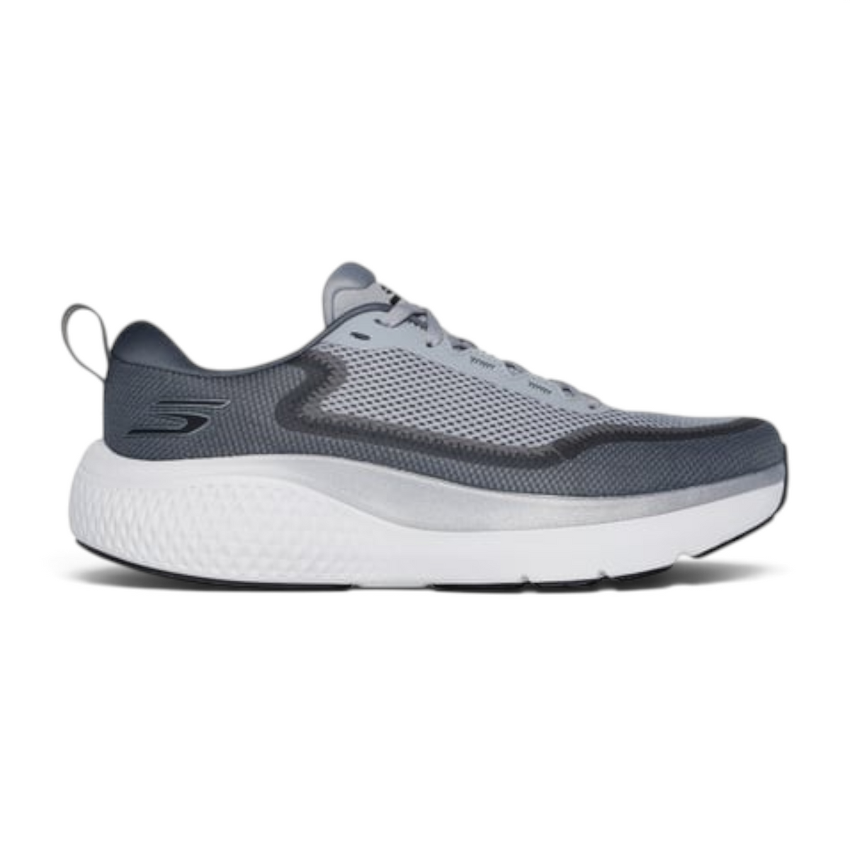 FRG GO RUN SUPERSONIC MAX grey mesh running shoe with a thick white cushioned midsole and side logo detail
