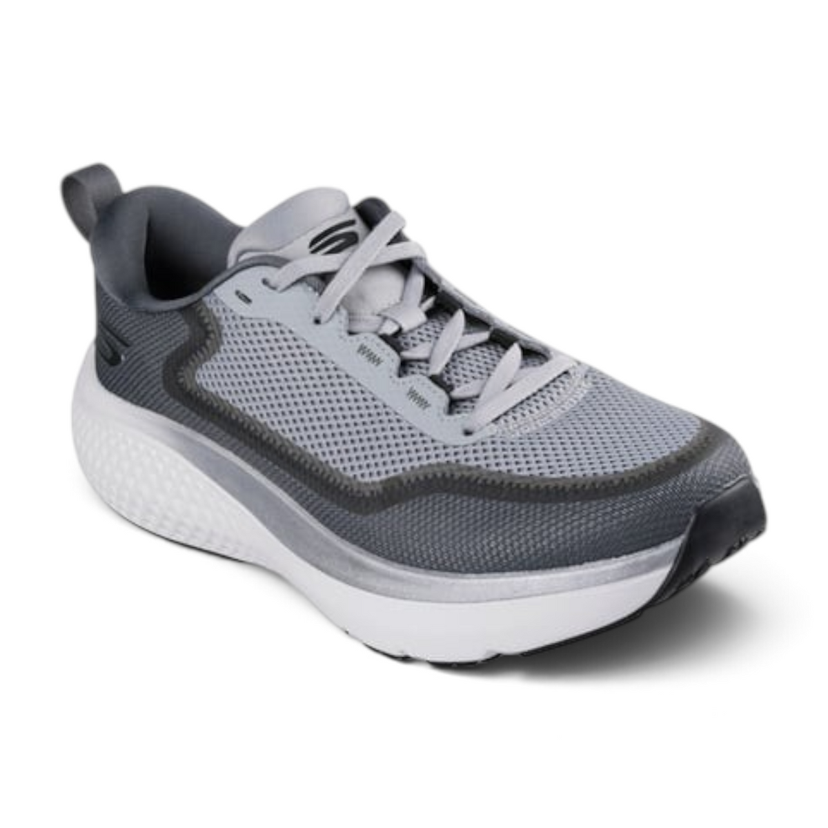 FRG GO RUN SUPERSONIC MAX grey mesh running shoe with a thick white cushioned sole and lace-up closure