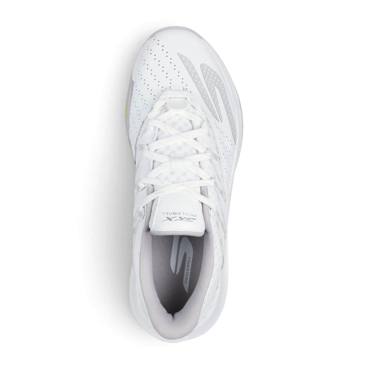 FRG Skechers Viper Court Rally white performance pickleball shoe with mesh and leather upper, top-down view