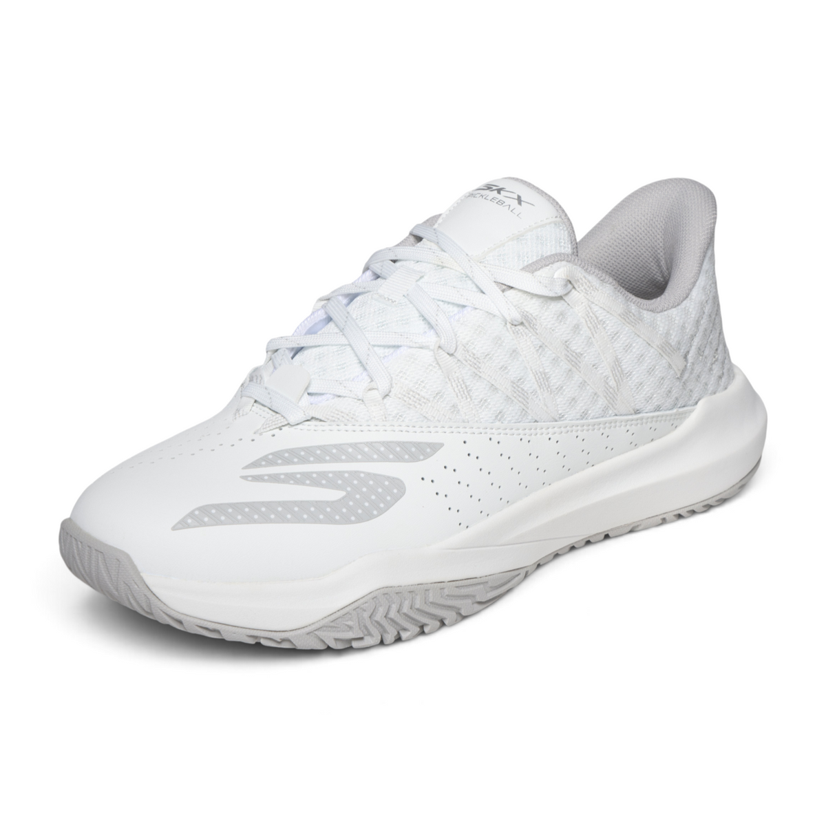 FRG Skechers Viper Court Rally performance pickleball shoe in white with mesh and perforated leather overlays.