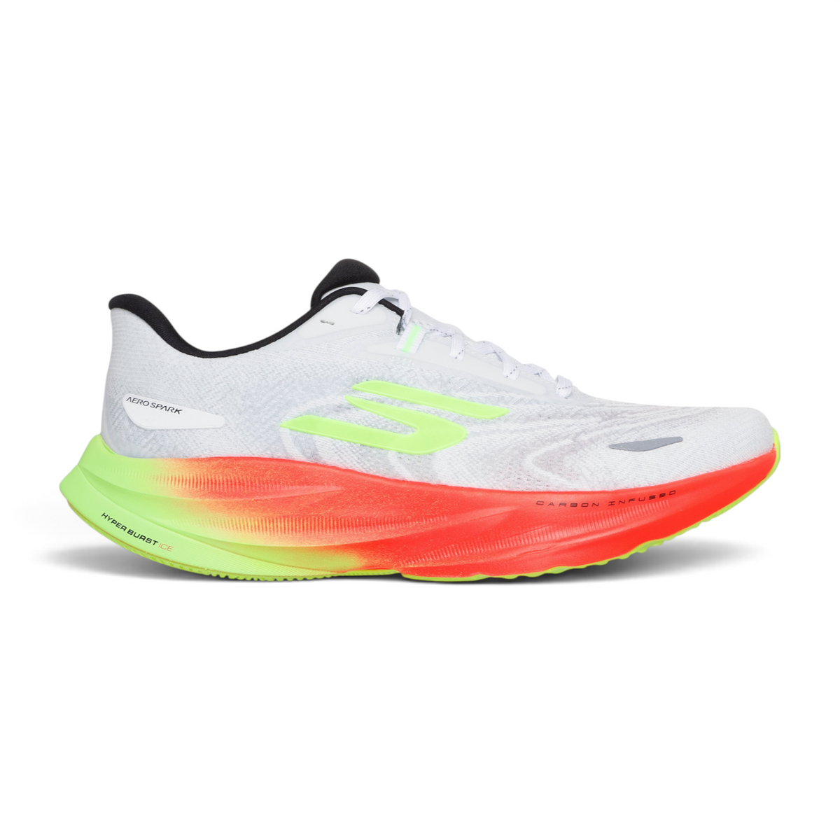 FRG Skechers Aero Spark running shoe in white mesh with neon yellow and orange Hyper Burst Ice cushioned midsole.