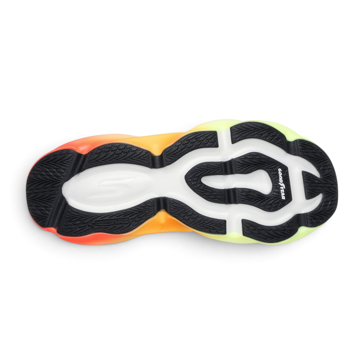 FRG SKECHERS Street Tres-Air Uno Vision-Airy sneaker outsole with a vibrant orange and yellow gradient tread pattern