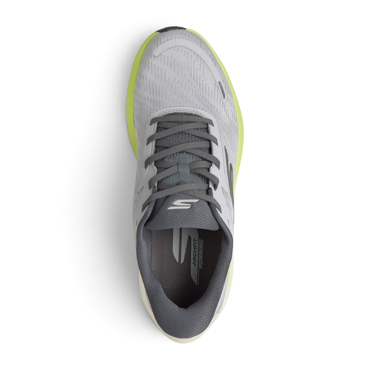 FRG Skechers Go Run Pure 5 performance running shoe in grey mesh with lime green midsole and Arch Fit insole