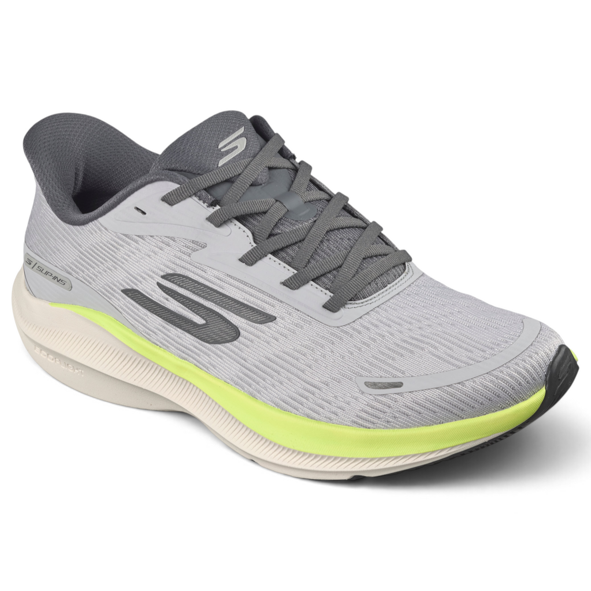 FRG Skechers GO RUN PURE 5 grey and neon yellow performance running shoe with breathable mesh and cushioned sole