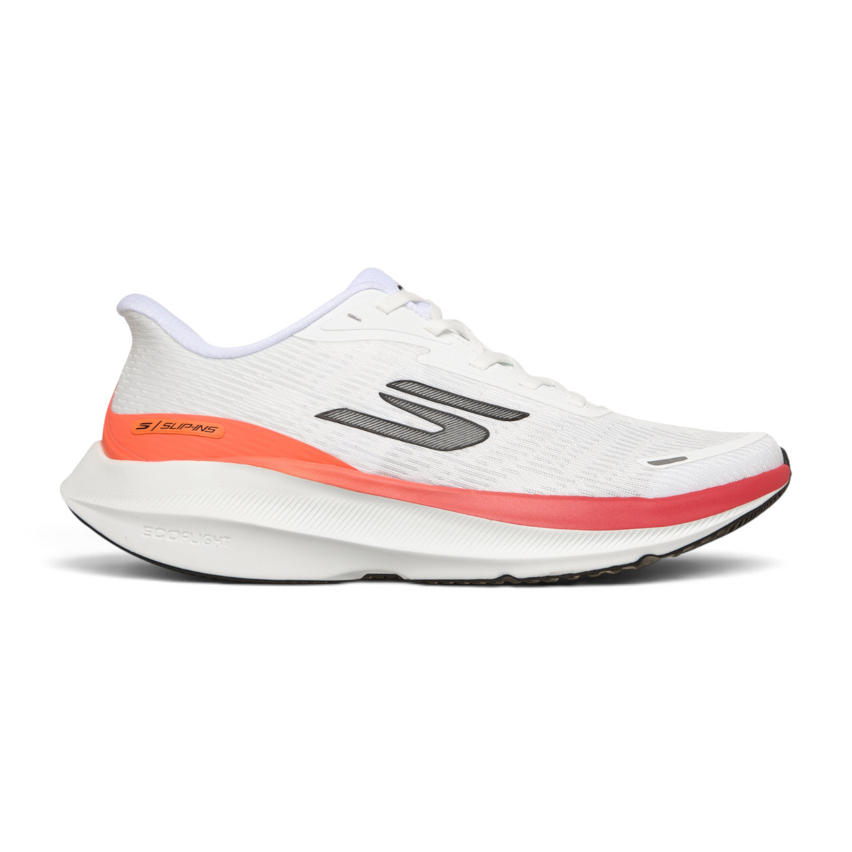 FRG Skechers Go Run Pure 5 white performance running shoe with orange midsole and breathable mesh upper